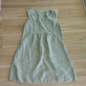 Terzo Millennio Sleevels Green Dress Linen Blend Size M